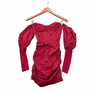 Oh Polly Red Bardot Ruched Corset Mini Dress Size 2